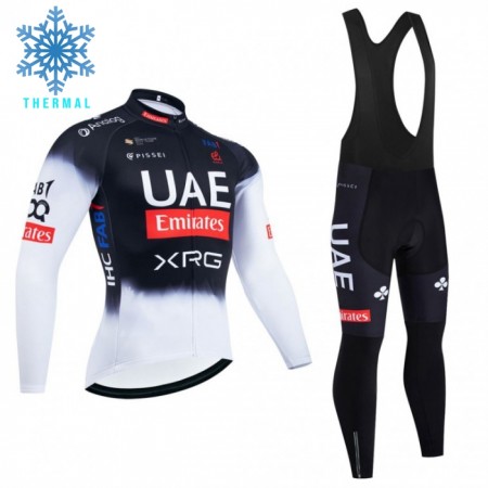 Set Fietsshirt Lange Mouw + Lange Koersbroek 2025 UAE TEAM EMIRATES Winter Thermal Fleece Zwart